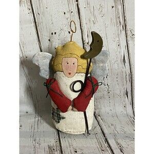 Christmas Angel With Moon Stiff Fabric Folk Art Figure